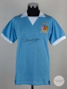 A sky blue replica Manchester City short sleeved 1970's Airtex home shirt.