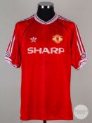 Viv Anderson red and white No.2 Manchester United match worn short-sleeved shirt, 1990-91