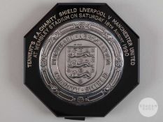 Viv Anderson silver-mounted & bakelite Manchester United v. Liverpool Charity Shield plaque, 1990