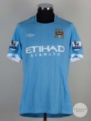 Aleksander Kolorov sky blue No.13 Manchester City short sleeved home shirt 2010/11.