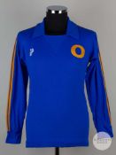 Viv Anderson blue and yellow No.2 long-sleeved shirt, Pex Sportswear with -v-neck style collar