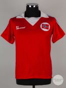 Red, white and blue No.6 Norway v. Scotland match worn short-sleeved shirt, 1979