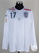 Rare David Beckham white No. 17 England long sleeved home shirt v Croatia 21st November 2007.&nbsp;
