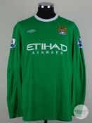 Shay Given green and white No.1 Manchester City goalkeepers shirt, 2009-10.