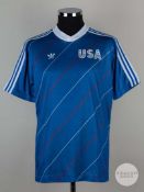 Viv Anderson blue and white No.14 USA v. England match worn short-sleeved shirt, 1985