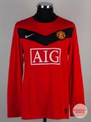Dimitar Berbatov red No.9 Manchester United long sleeved home shirt, 2009/10,