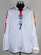 David Beckham white No. 7 England shirt v Portugal, Euro 2004 Championship Finals, June 24th 2004.