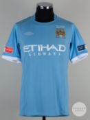 Carlos Tevez sky blue No.32 Manchester City 2011 FA Cup Final v. Stoke City first half shirt.