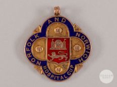 Reginald Wilkinson 9ct gold & enamel Norfolk & Norwich Hospital Cup medal, 1921-22.