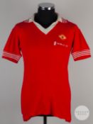 David McCreery red No.12 Manchester United v. Southampton shirt, 1976.