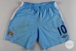Edin Dzeko pair of sky-blue & white No.10 match worn shorts, 2011-12.