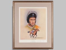 Lester Piggott signed framed limited edition print by the artist Peter Deighan.