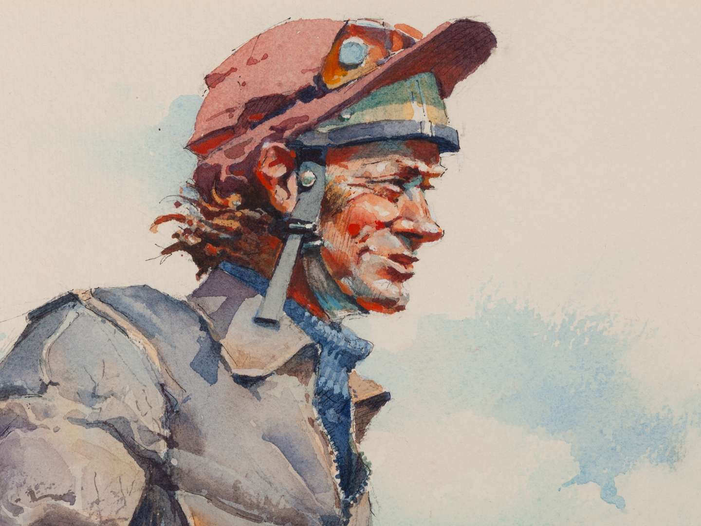 Watercolour of a work rider by Peter Curling. - Image 3 of 4