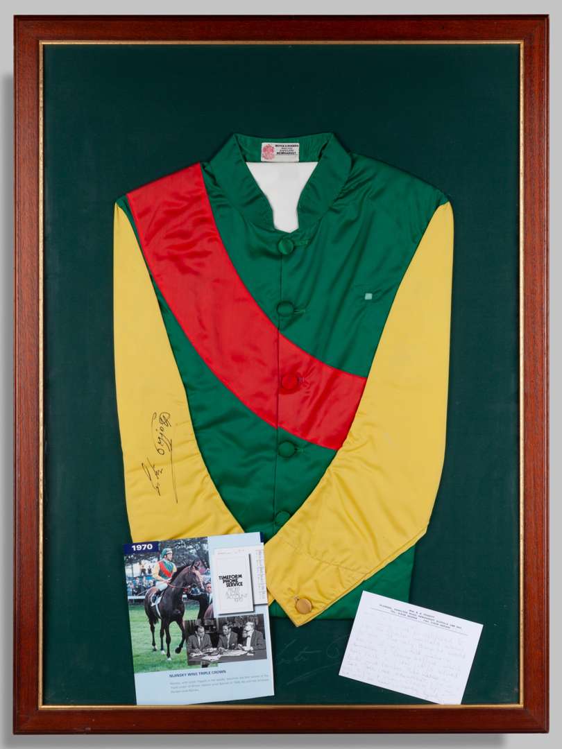 Lester Piggott signed and worn Charles W. Engelhard Jr. racing silks, 1960s. - Image 2 of 7