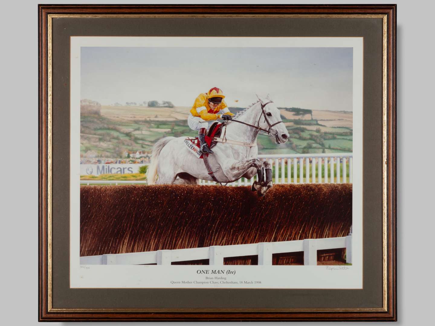 Limited edition print by Stephen Smith of One Man in the 1998 Queen Mother Champion Chase.