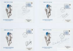 Four horse racing FDC's signed by L. Piggott, F. Dettori, G. Starkey & W. Swinburn.