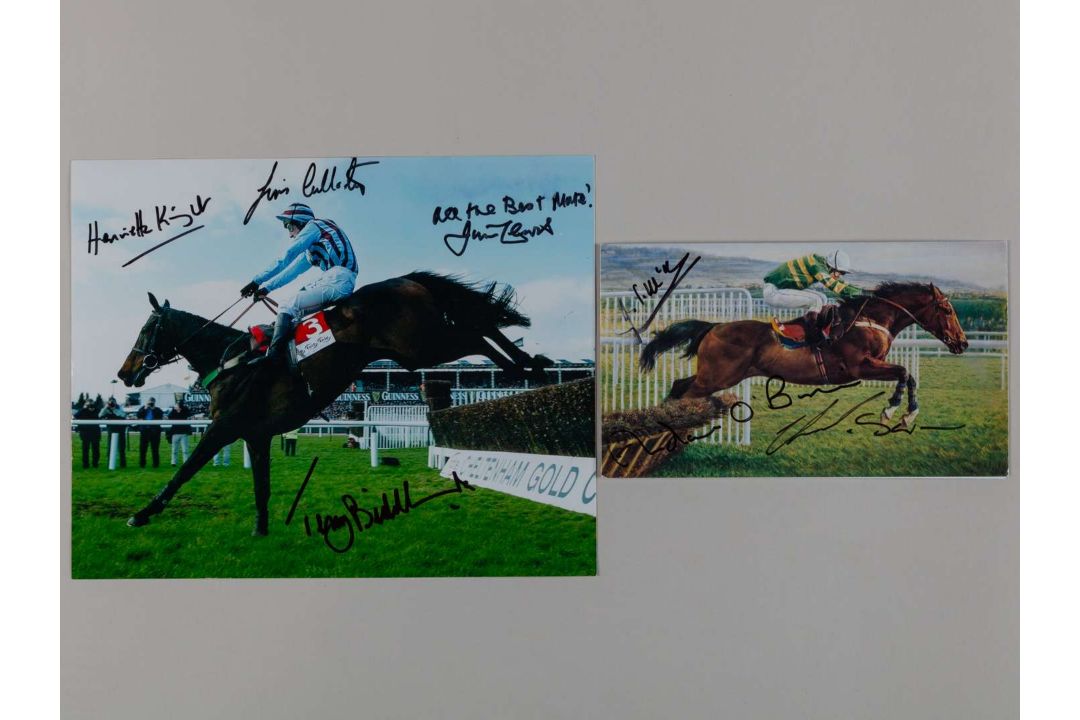 Autographed pictures of the Cheltenham Festival triple-champion legends Best Mate & Istabraq.