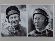 Two Lester Piggott signed b&w; press photographs.