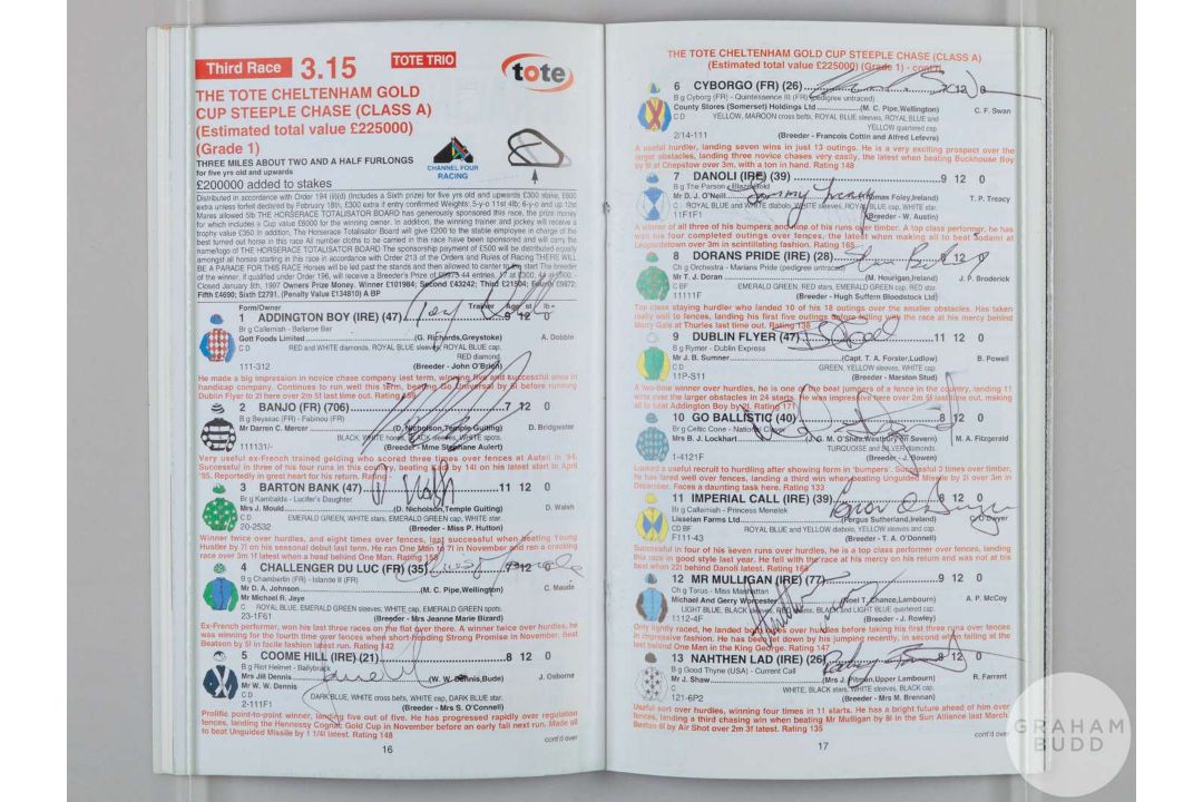 A trio of Cheltenham Festival racecards each fully-signed by the competing jockeys. - Image 6 of 6