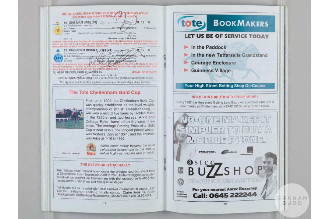 A trio of Cheltenham Festival racecards each fully-signed by the competing jockeys. - Image 5 of 6