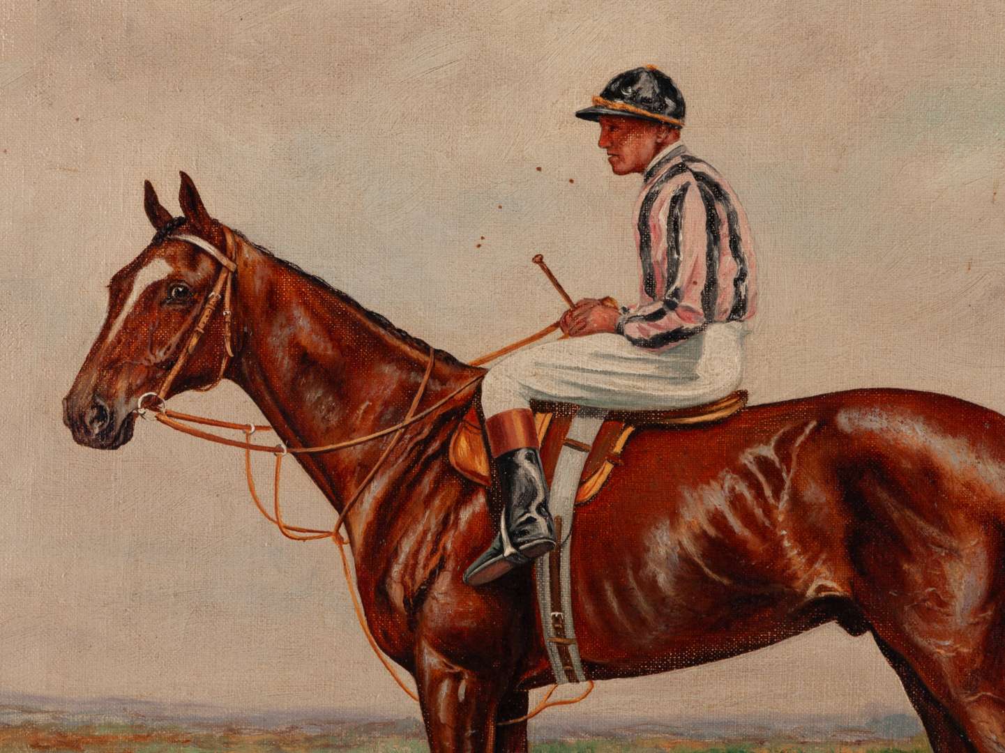 Oil painting by H. Dalton of the 1922 Cesarewitch winner Light Dragoon with jockey Tom Pryor up. - Image 2 of 4