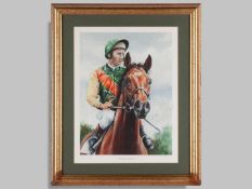 Lester Piggott signed limited edition print of Nijinksy with the jockey up by Caroline Cook.