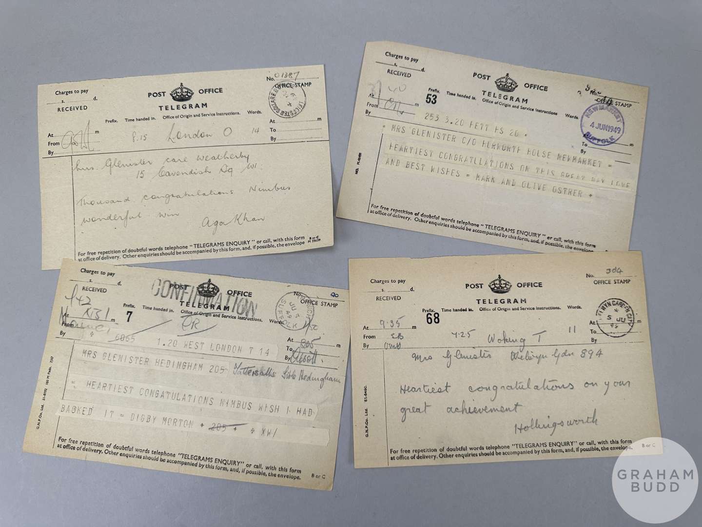 Collection of telegrams, letters & a 'Good Luck' horseshoe from Mrs Marion Glenister Collection.