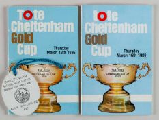 1986 & 1989 Cheltenham Gold Cup racecards signed by winning jockeys Jonjo O'Neill & Simon Sherwood.