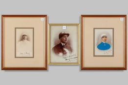 Trio of signed early 20th century photographs of the jockeys P. Woodland, C. Childs & G. Thursby.