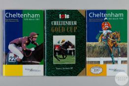 A trio of Cheltenham Festival racecards each fully-signed by the competing jockeys.