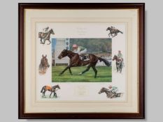 A Sue Wingate limited edition print of Dancing Brave winning the 1986 Prix de l'Arc de Triomphe.