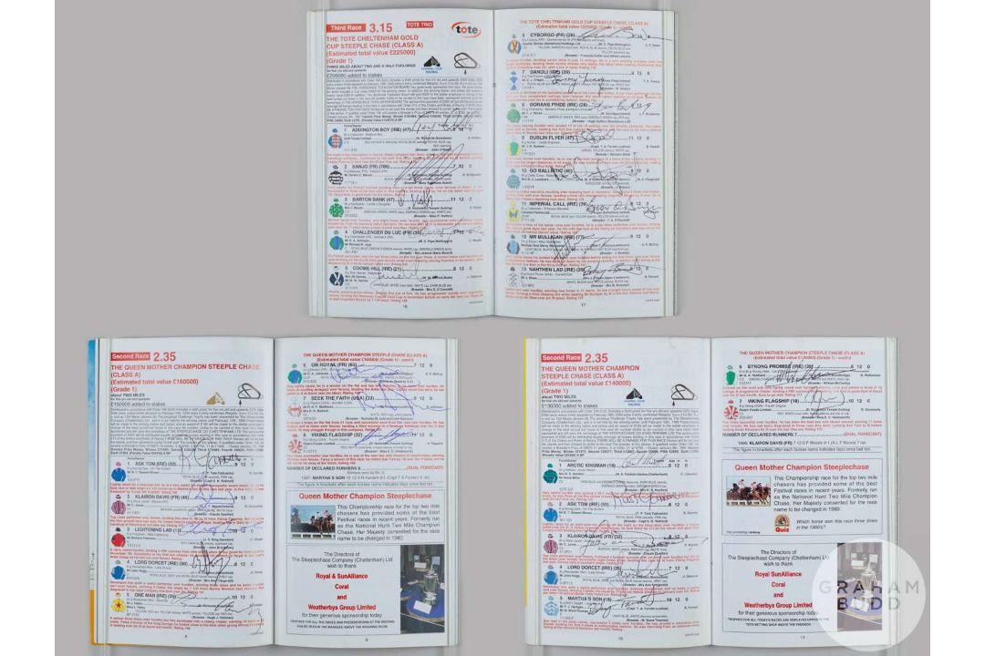 A trio of Cheltenham Festival racecards each fully-signed by the competing jockeys. - Image 2 of 6