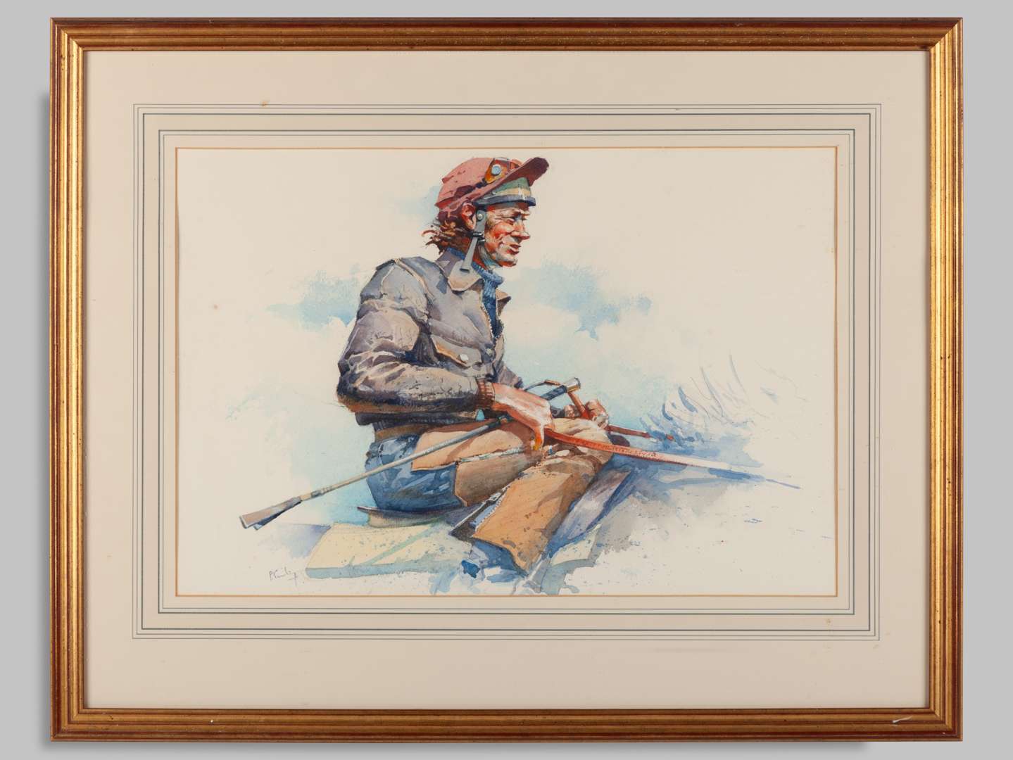 Watercolour of a work rider by Peter Curling. - Image 2 of 4