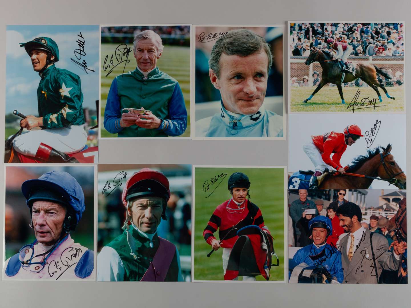 Three signed photographs, each of the champion flat race jockeys L. Piggott, P. Eddery & F. Dettori.