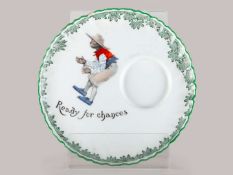 Rare Royal Doulton saucer transfer printed with figure of a young boy ready for a catch.