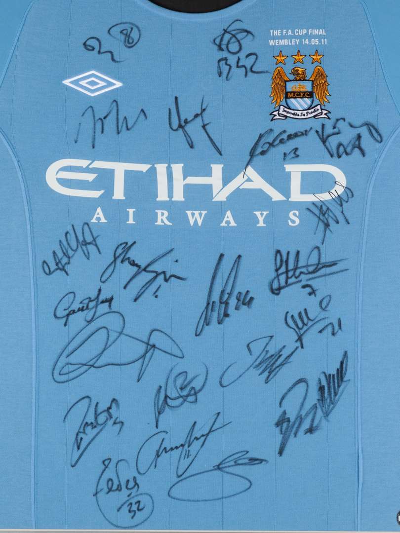 Manchester City 2011 FA Cup winners signed and framed club shirt - Image 2 of 5