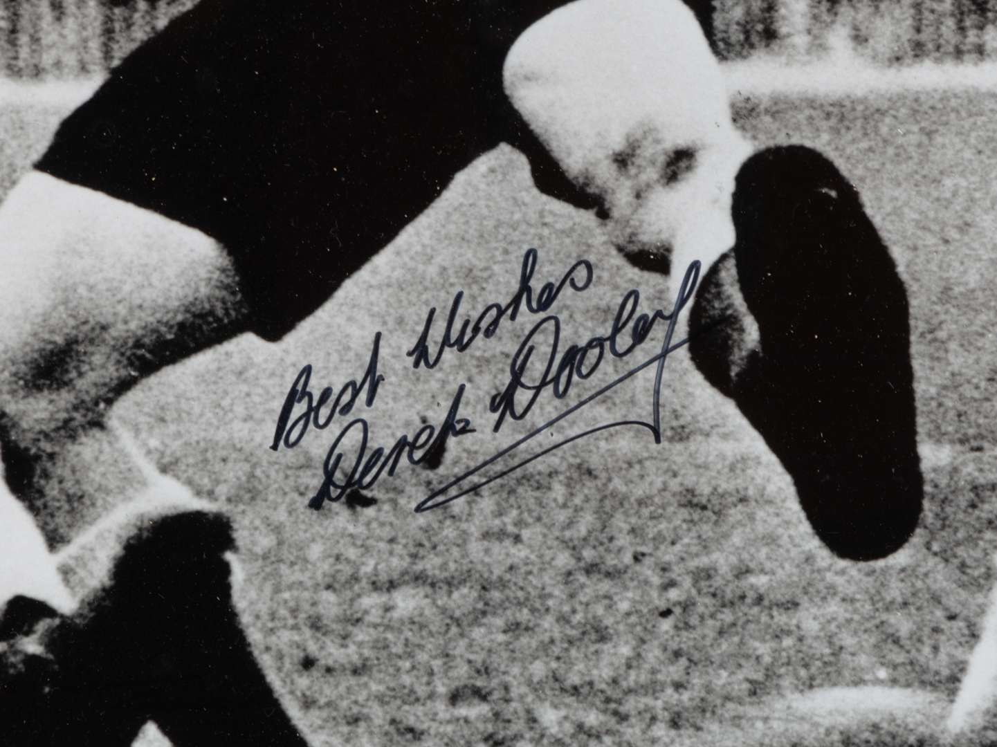 A large black & white photographic print of Sheffield Football legend Derek Dooley. - Image 2 of 2