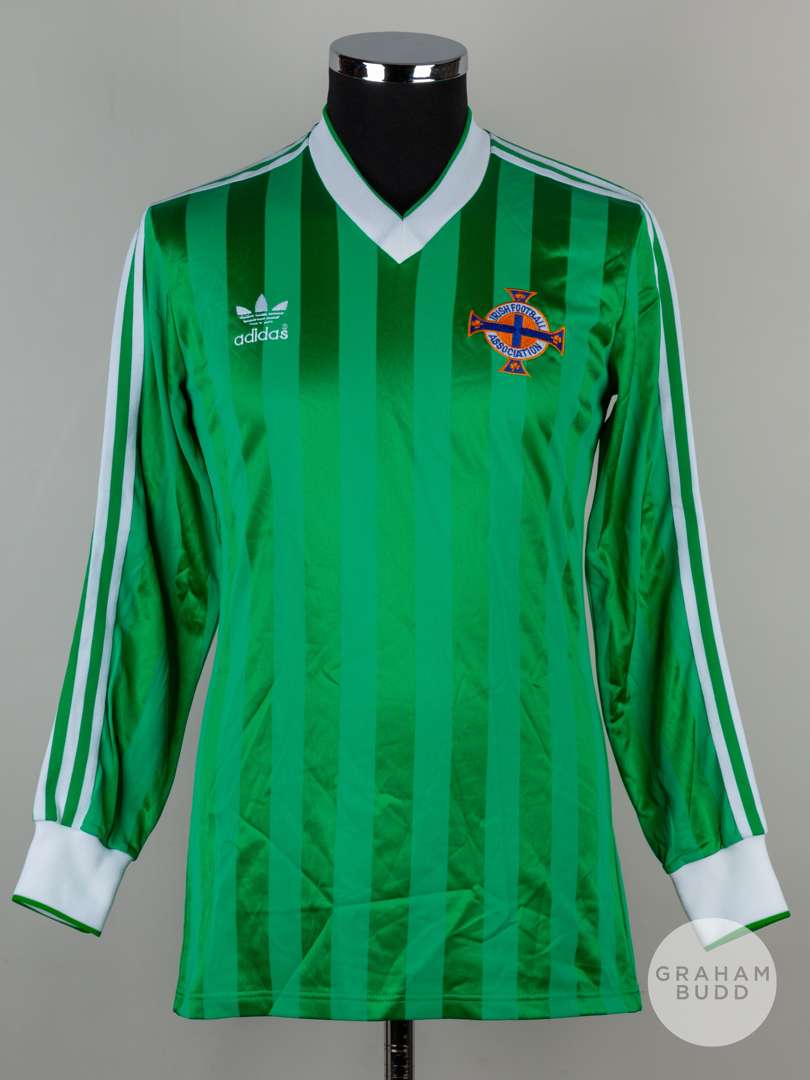 Viv Anderson green and white No.17 Northern Ireland v. England long-sleeved shirt, Adidas, 1984