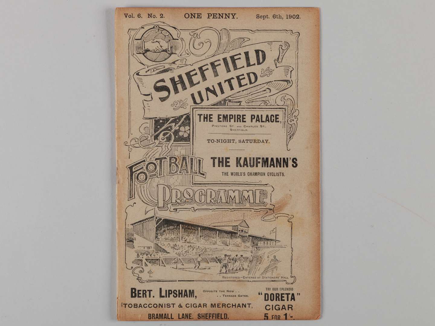 Sheffield United v. Bury match programme, 6th September 1902.