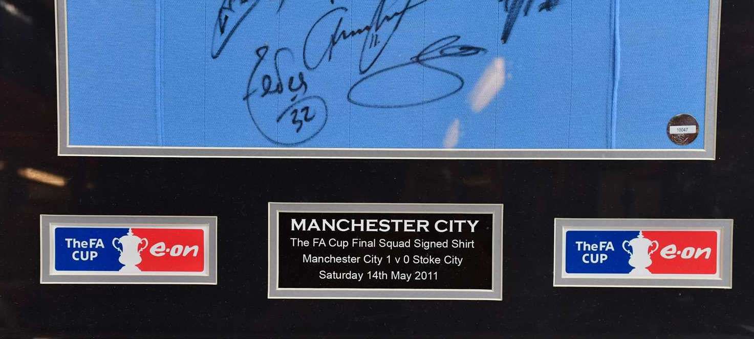 Manchester City 2011 FA Cup winners signed and framed club shirt - Image 5 of 5