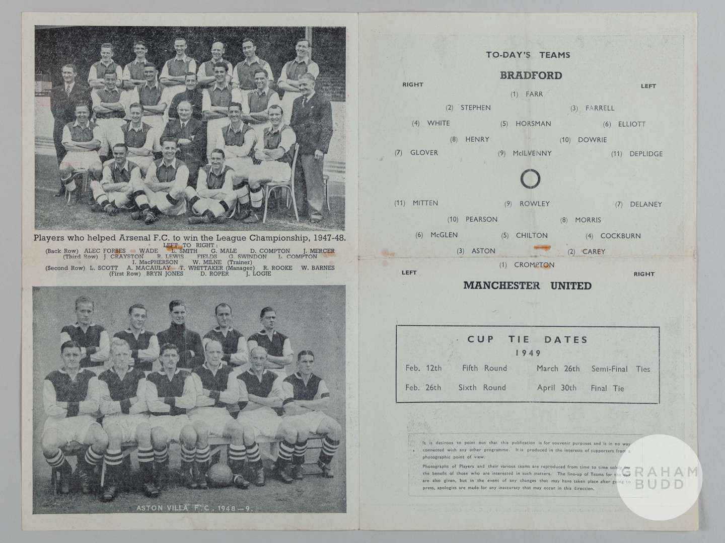 Bradford Park Avenue v Manchester United F.A. Cup 4th Round Replay programme, 1949. - Image 2 of 2