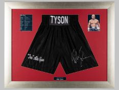 An autographed pair of Mike Tyson shorts.