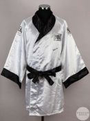 A white and black Everlast Muhammad Ali autographed boxing robe.