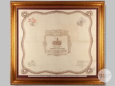 A silk scarf commemorating Jem Mace, printed with a central portrait of the retired champion boxer.
