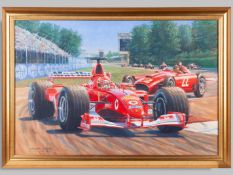 Stuart Booth Michael Schumacher and parade of Ferraris original oil