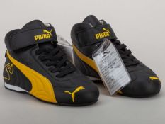Giancarlo Fisichella pair of black and yellow Puma race shoes, size 41.5