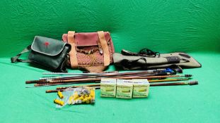 A GOOD QUALITY CANVAS AND LEATHER GUN SLIP, A GOOD QUALITY CANVAS GAME BAG,