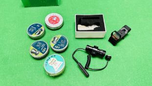 RED-DOT SIGHT PLUS LASER SIGHT AND FIVE PART TINS OF .