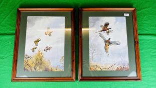 TWO FRAMED AND MOUNTED J.C. HARRISON GAME PRINTS PHEASANTS & PARTRIDGES, EACH 43 X 30CM.
