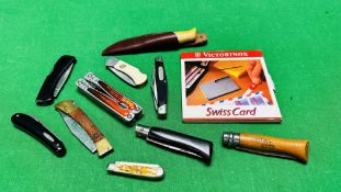 GROUP OF 11 VARIOUS POCKET KNIVES AND MULTI TOOLS TO INCLUDE PUMA 4 STAR MINI, BUCK, WILDCAT,